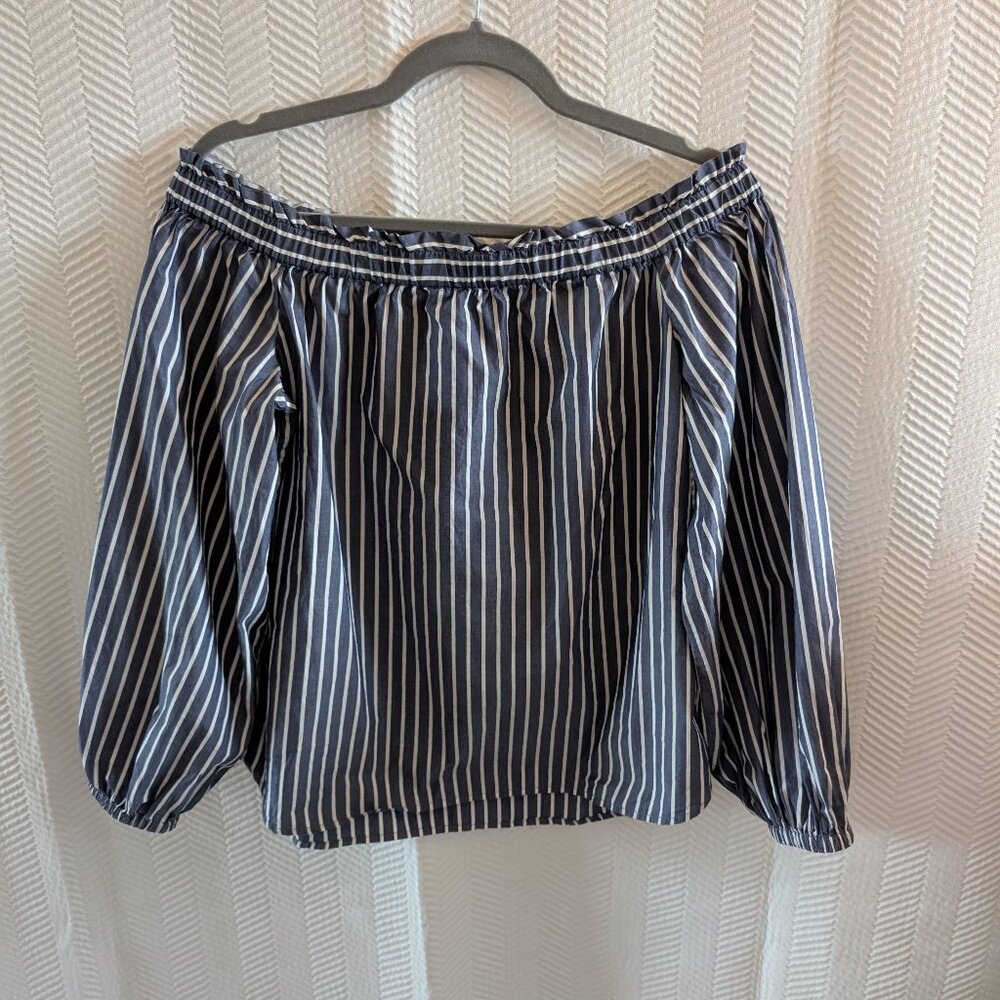 J.Crew Striped Off Shoulder Blouse 100% Cotton Top Size 4 Coastal Nautical